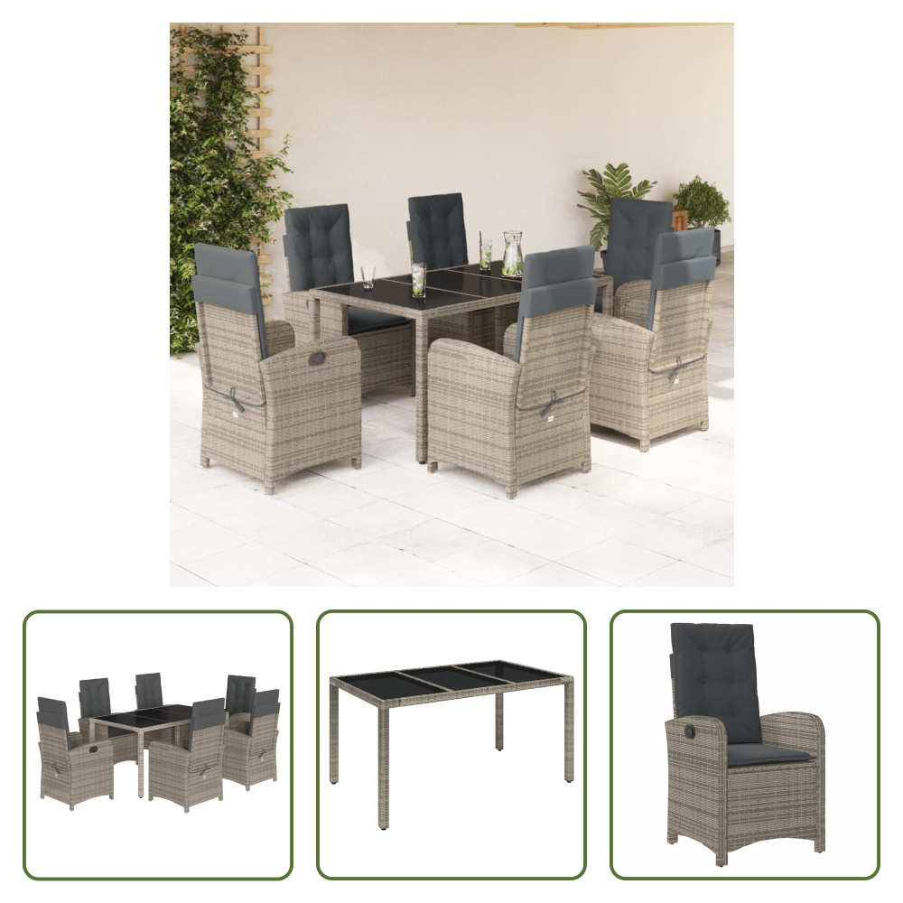 The Living Store 7-dielny záhradný jedálenský set s vankúšmi sivý polyratan