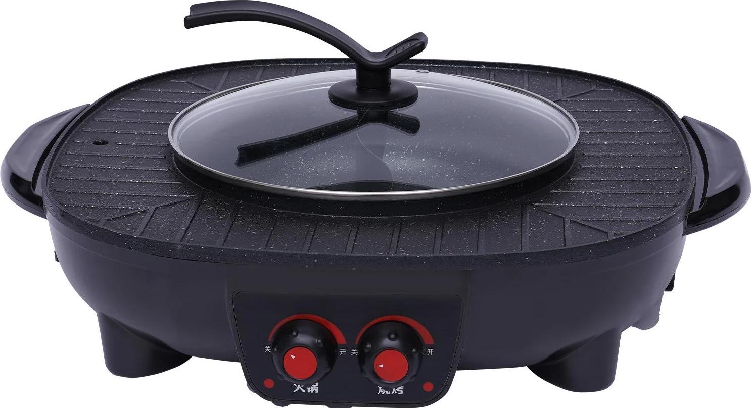 elektrický gril a horúci hrniec 2 v 1 - hrniec Shabu-Shabu - 2000 W - 3 l - 26 cm - nepriľnavý povrch - pre 5-6 osôb - zástrčka EÚ - čierna