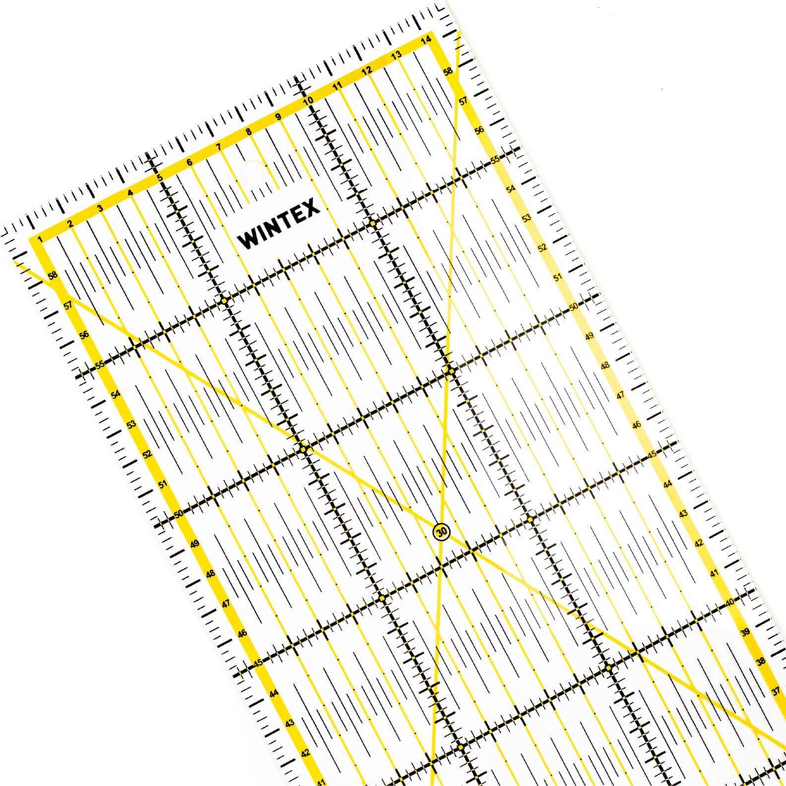 WINTEX Patchwork Lineal – Schneidelineal 15x60 cm, mit cm-Raster und Winkelanzeige – Rollschneider-Lineal, Nählineal, Schneidelineal – ideal zum Nähen und Basteln SC-193