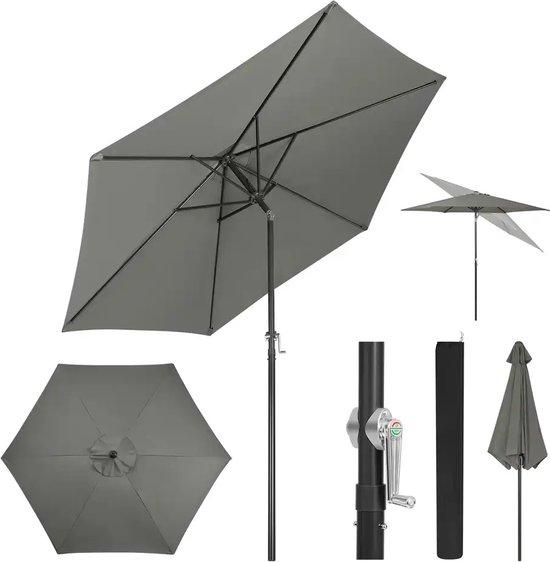 OEM Parasolschirm XL - Wetterfest - UV-beständig - Mit Metallstange - 45° Neigungsfähigkeit - 300 cm Breite - Mit Tragebeutel - Grau 2026
