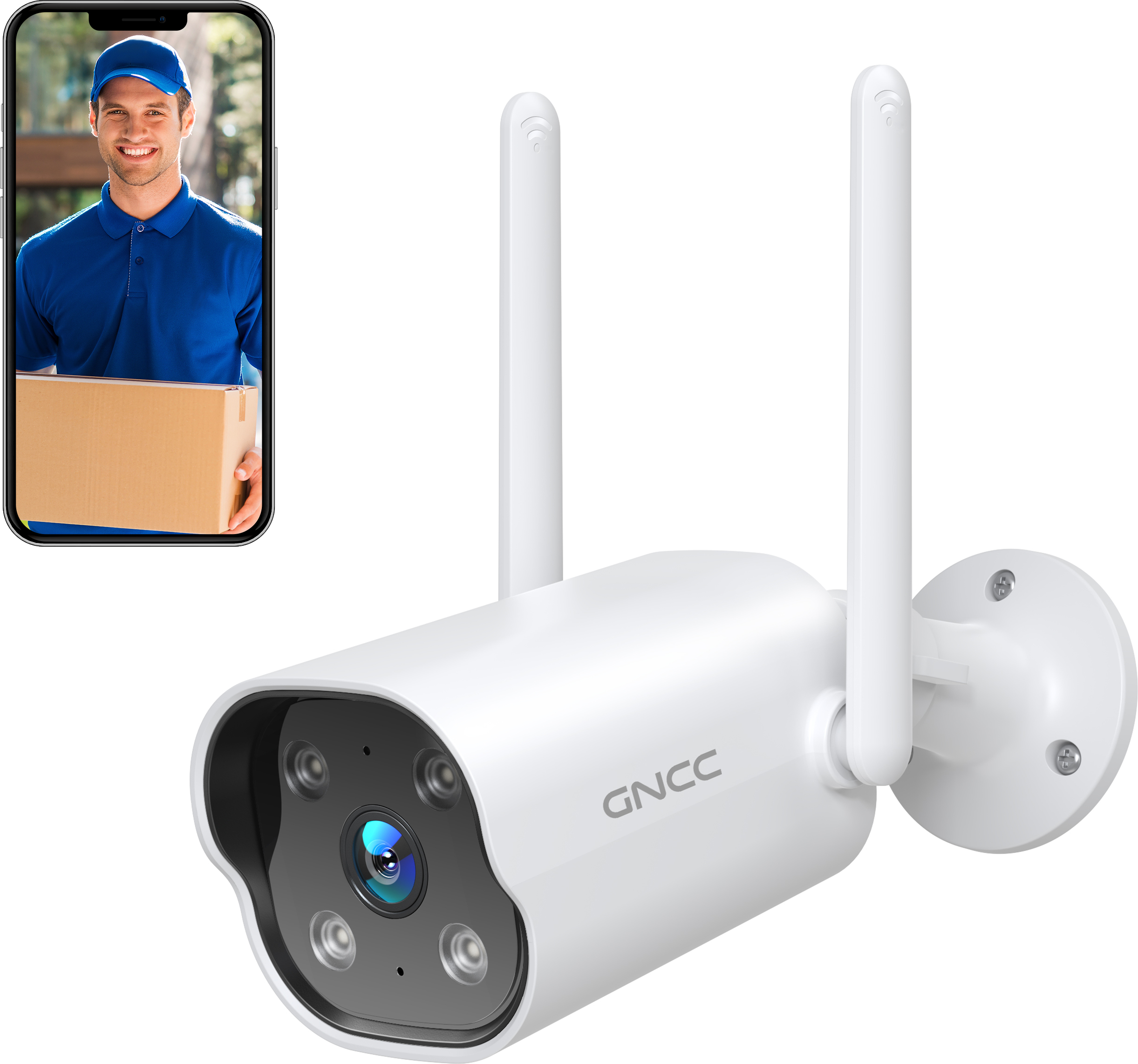 GNCC GT1Pro vonkajšia monitorovacia kamera, 2K WLAN vonkajšia monitorovacia kamera, 2-cestný zvuk, detekcia zvuku a pohybu, nočné videnie