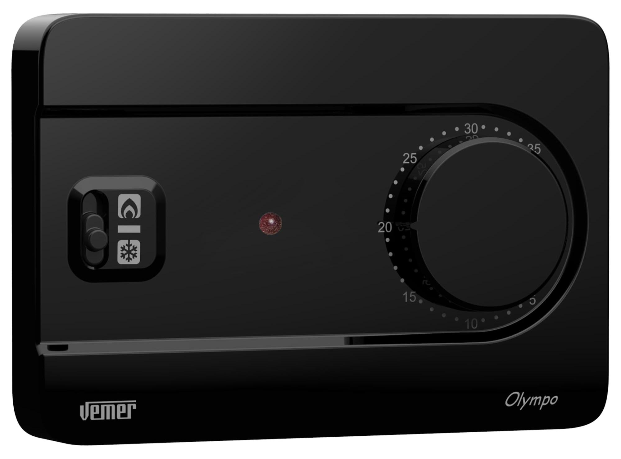 VEMER VE757400 OLYMPO - Heizungsthermostat für zu Hause, Thermostat mit Knopf, Stromversorgung mit Batterien, Schwarz