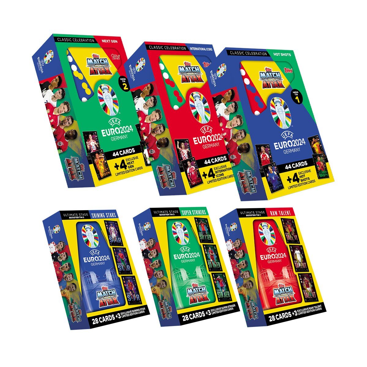 Topps Match Attax UEFA EURO 2024 Germany - Alle 3 verschiedenen Tin Boxen + alle 3 verschiedenen Mini Tin Boxen