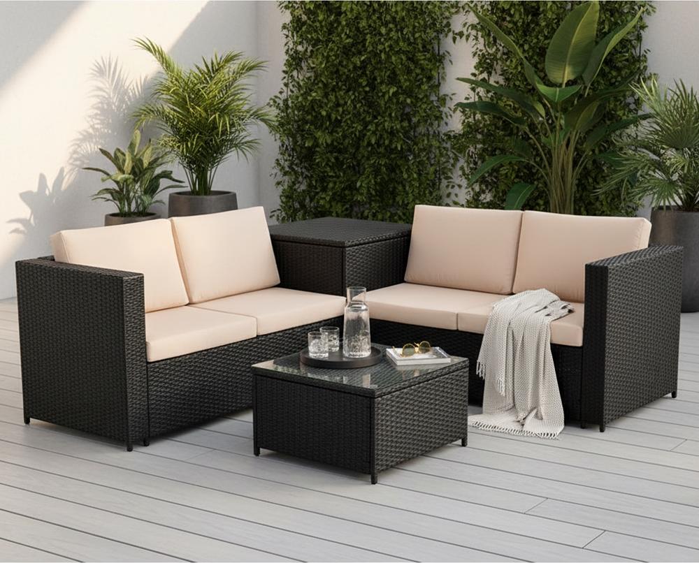 Mucola záhradný nábytok sedacia súprava pohovka polyratan sedacia súprava vankúš box gauč rohová pohovka obývacia časť sedacia súprava dizajn lounge - čierna