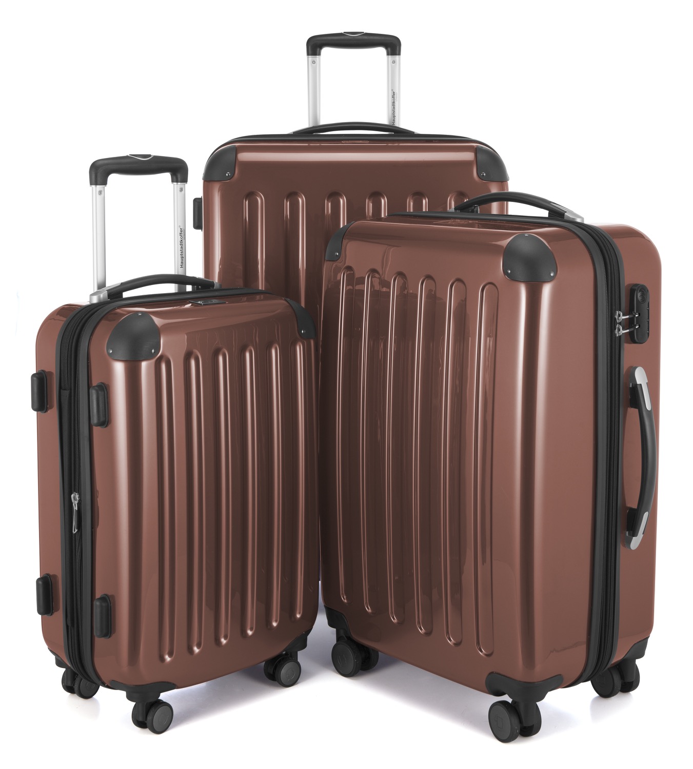 HAUPTSTADTKOFFER - Alex - Koffer-Set 3 Trolley Hartschale, 4 Rollen (S, M & L),Braun
