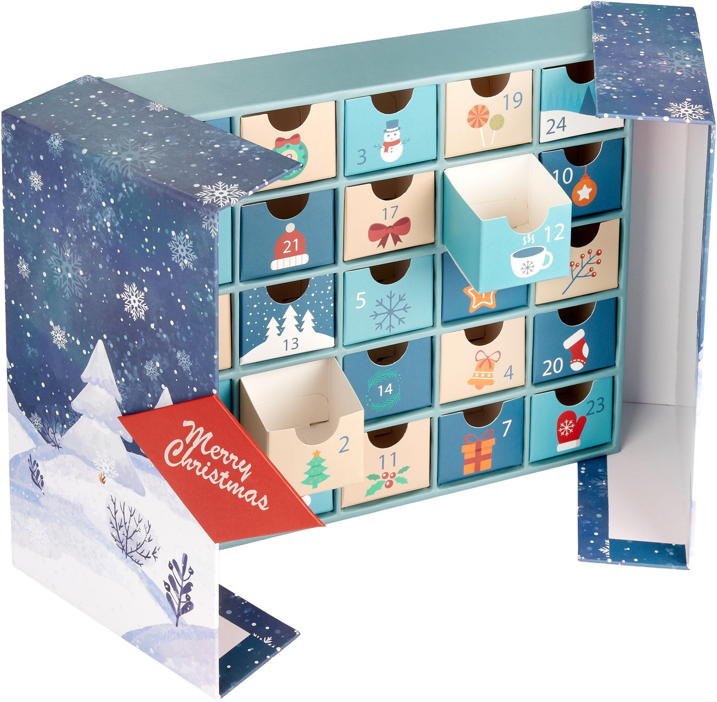 Adventný kalendár BRUBAKER na vyplnenie 2025 - DIY vianočný kalendár na otvorenie s 24 dvierkami na poukážky a sladkosti - 27 cm vysoký z kartónu