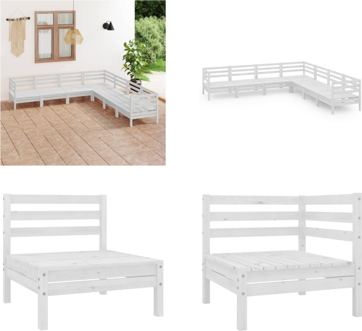 vidaXL 7-dielna záhradná obývacia súprava z masívneho dreva borovica biela - záhradná obývacia súprava - vonkajšia obývacia súprava - drevená pohovka - drevená záhradná pohovka