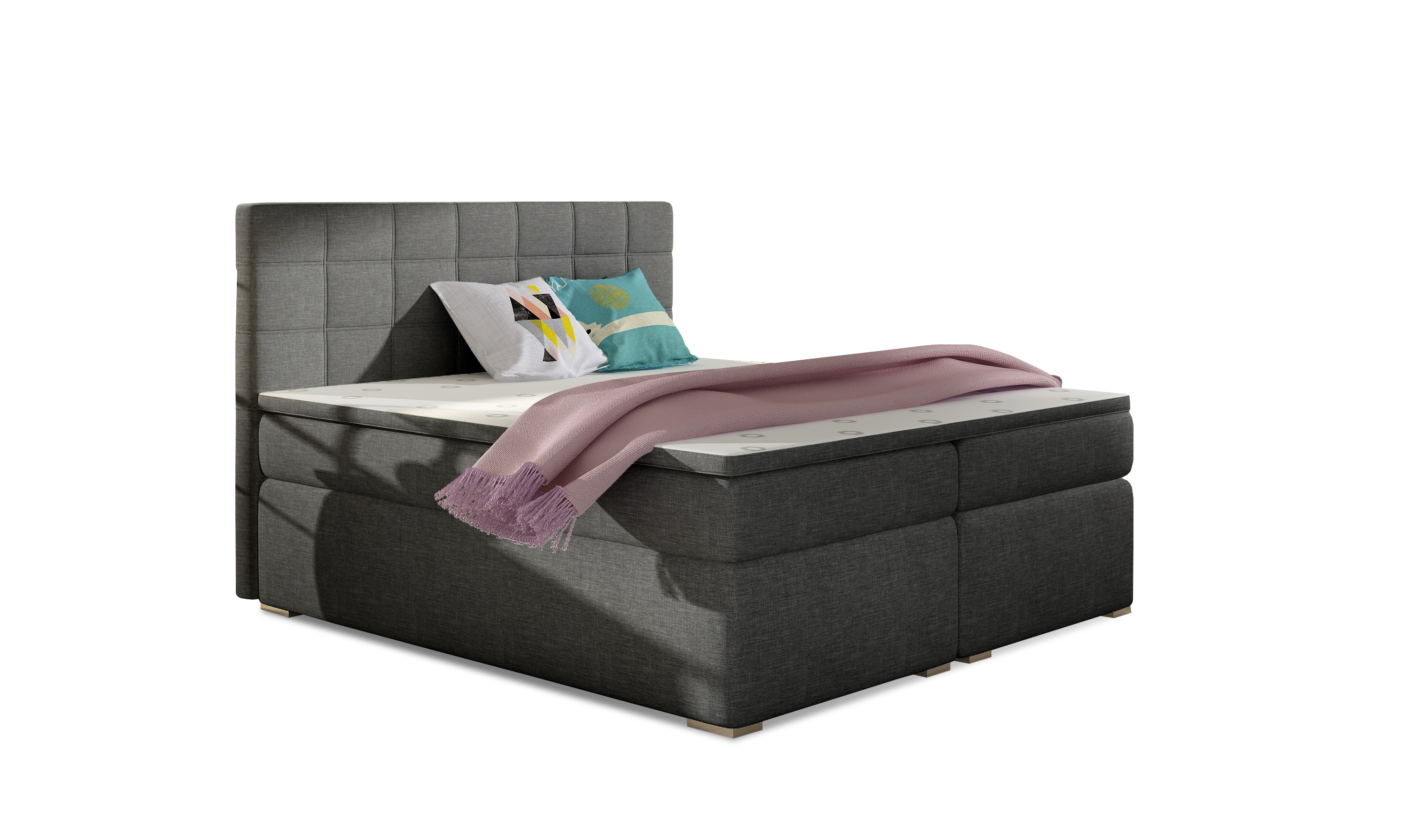 MOB, Manželská posteľ Boxspring 140 cm - Abbie (tmavosivá) (s matracmi)