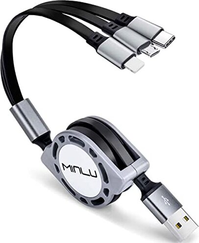 Minlu Versenkbares Multi-USB-Kabel [3A 1,2 m] 3-in-1 Multiple universelle Ladevorgänge Schnelles IP/Micro-USB/Typ C Telefon16/15/12/12/12/11/XS/XR/X/8/7/And