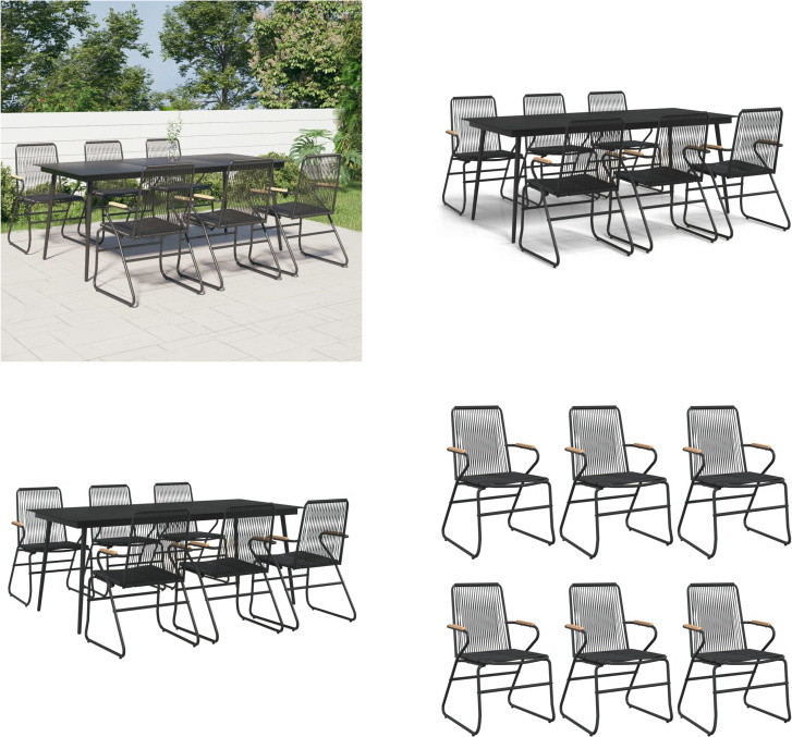 vidaXL 7 tlg. Garten Essgruppe Schwarz PVC Rattan - Garten Essgruppe - Garten Essgruppen - Essgruppe - Essgruppe Terrasse