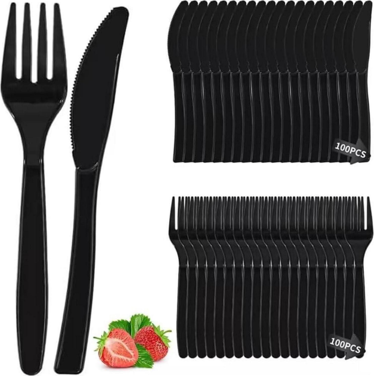 Sonstige Plastikbesteck Set 200-teilig Schwarz für Familienfeiern & Outdoor