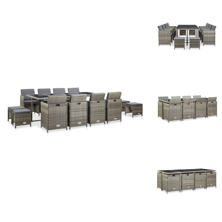 vidaXL 13-dielny záhradný jedálenský set s vankúšmi polyratan sivý - Záhradný nábytok sety