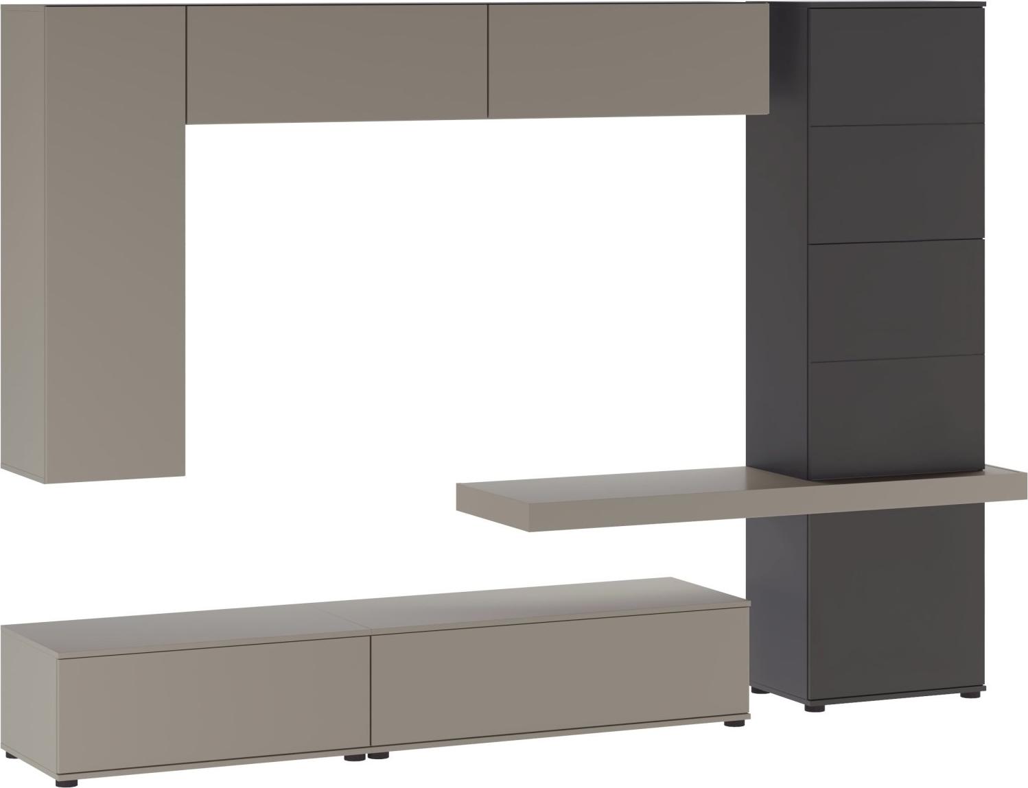 Dmora Wohnwand Portula 240x50x196h cm Grau Taupe, Modulbausatz 5 Regalböden