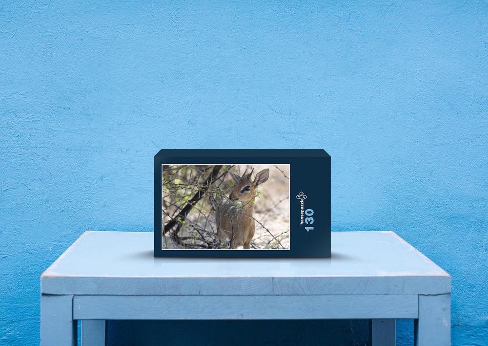 hansepuzzle 70785 - Dikdik Puzzle, 130 Teile, Tierwelt, 28,7 x 20,0cm mit hochwertiger Aufbewahrung, Kartonbox und wiederverschließbarem Beutel 60785