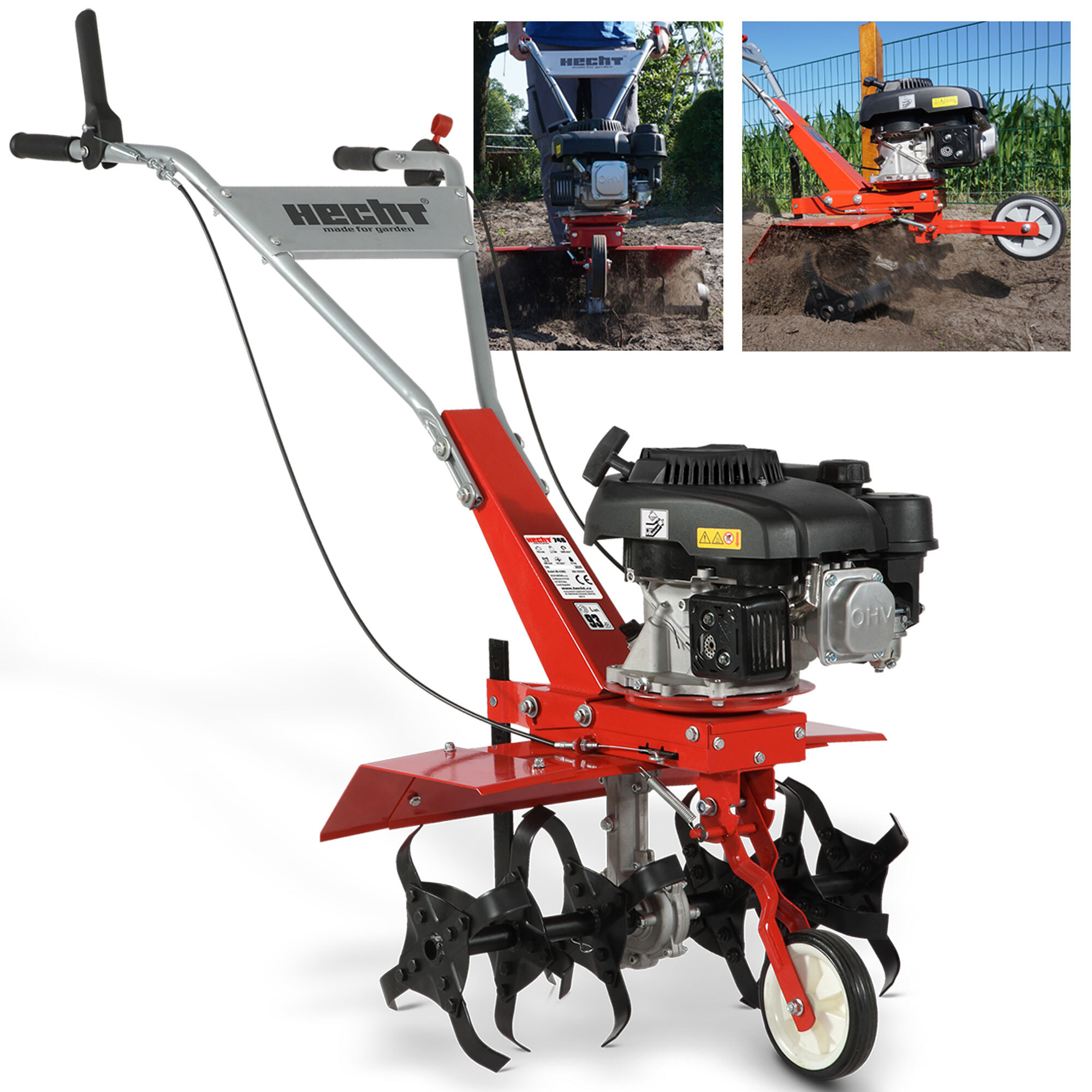 HECHT Gartenfräse Benzin 746 R | 60 cm Arbeitsbreite | 3,7 PS | 24 cm Arbeitstiefe | 24 Hackmesser HECHT746R