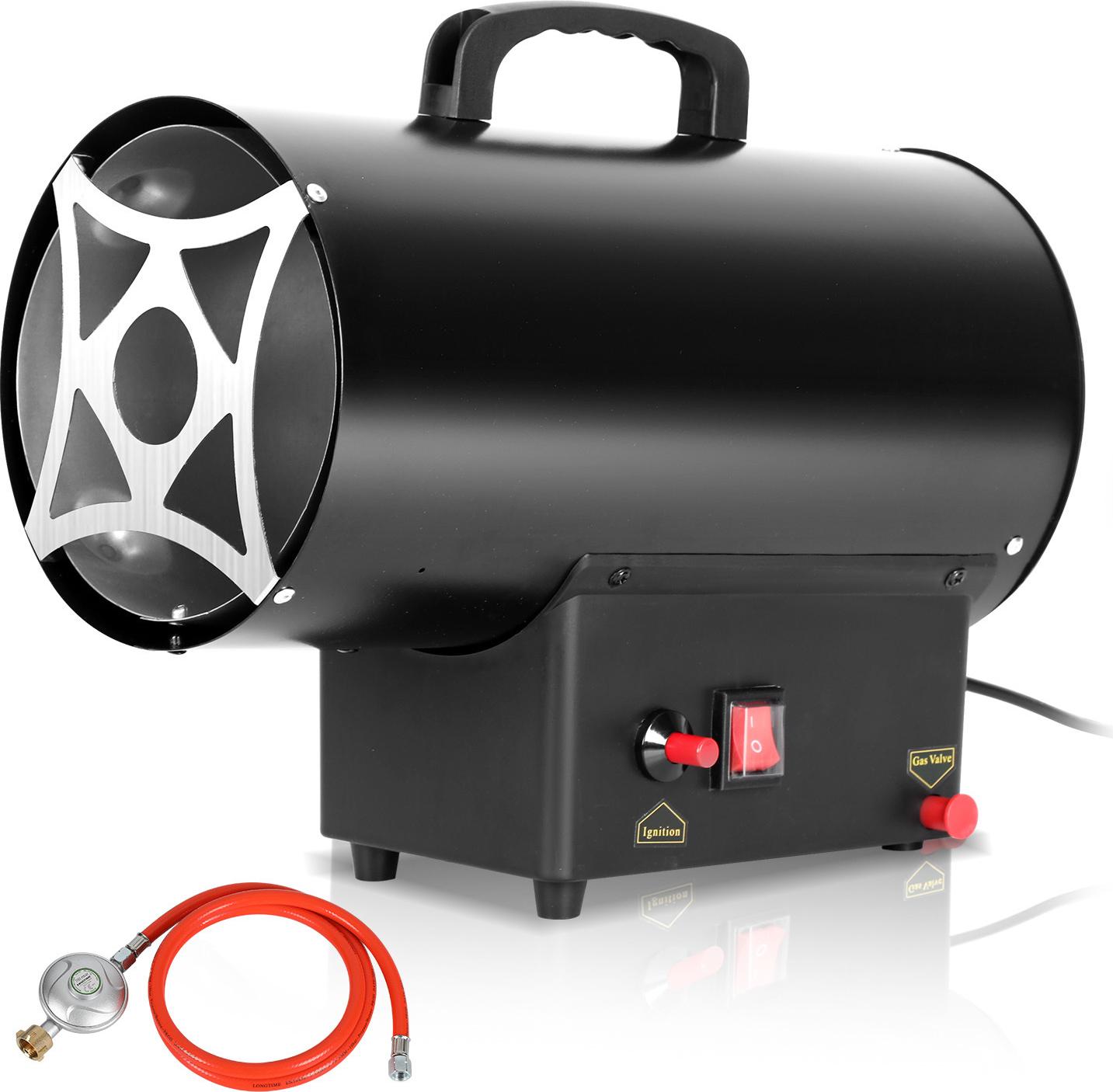 Bettizia plynový ohrievač ventilátor 15 kW, s pripojovacou hadicou, reduktorom tlaku, turbo ventilátorom, pre štandardné plynové fľaše, teplovzdušný generátor vykurovacia pištoľ plynový ohrievač stavebný ohrievač vykurovacia turbína