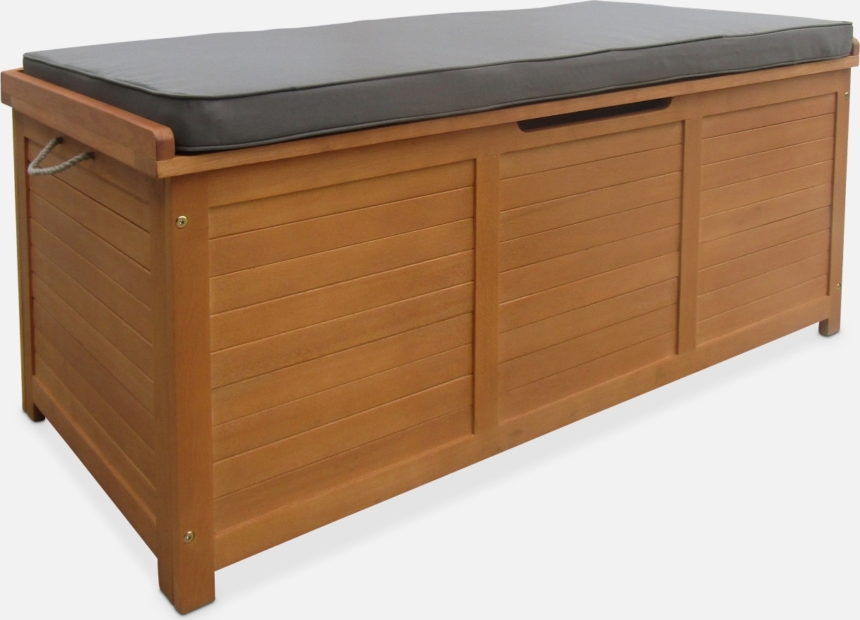 sweeek - Gartentruhe aus Holz 200L 125 X 60 cm - Holzfarben ECBOX125GY