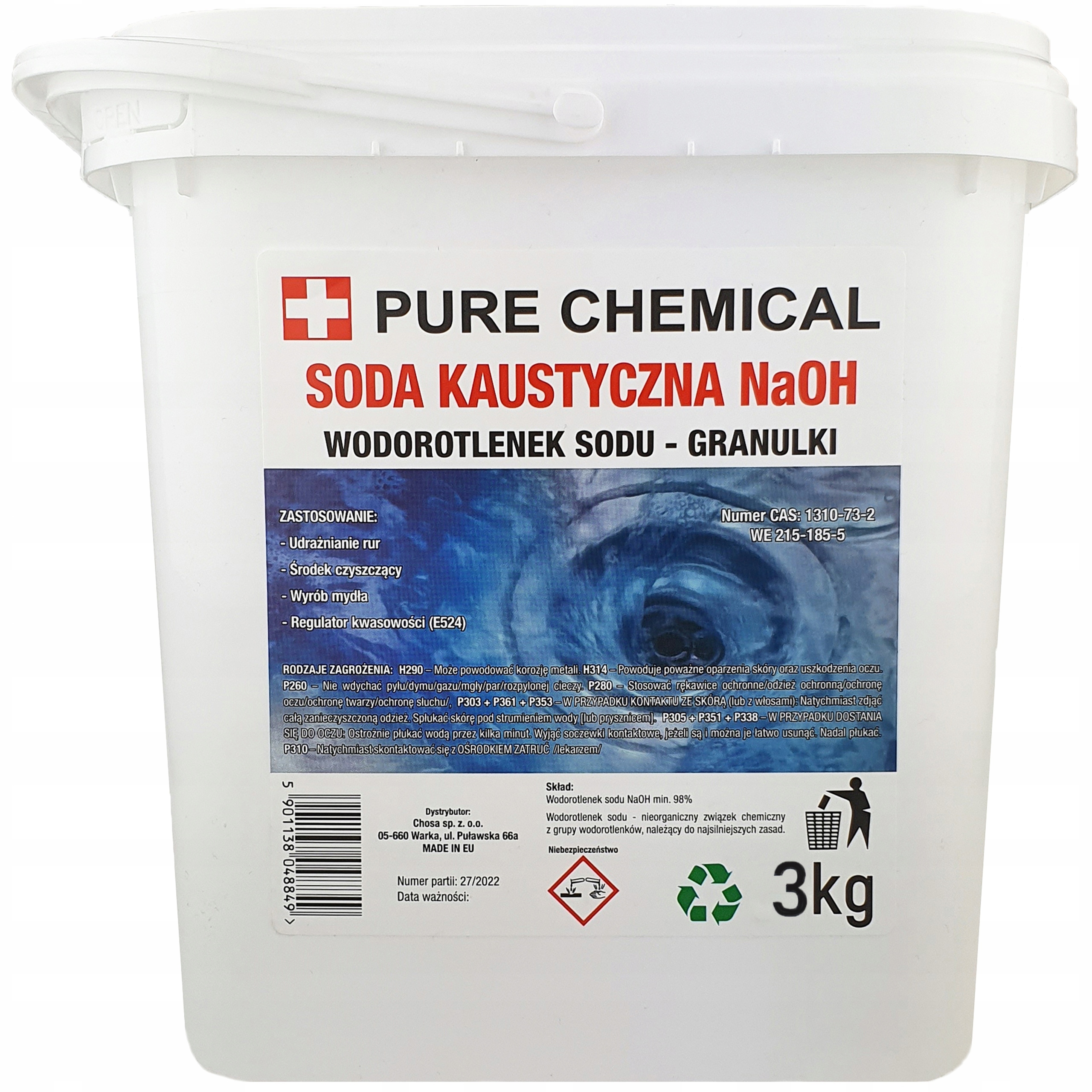 PURE CHEMICAL | Ätznatron | Ätznatron für Rohre | Natriumhydroxid | 3 kg