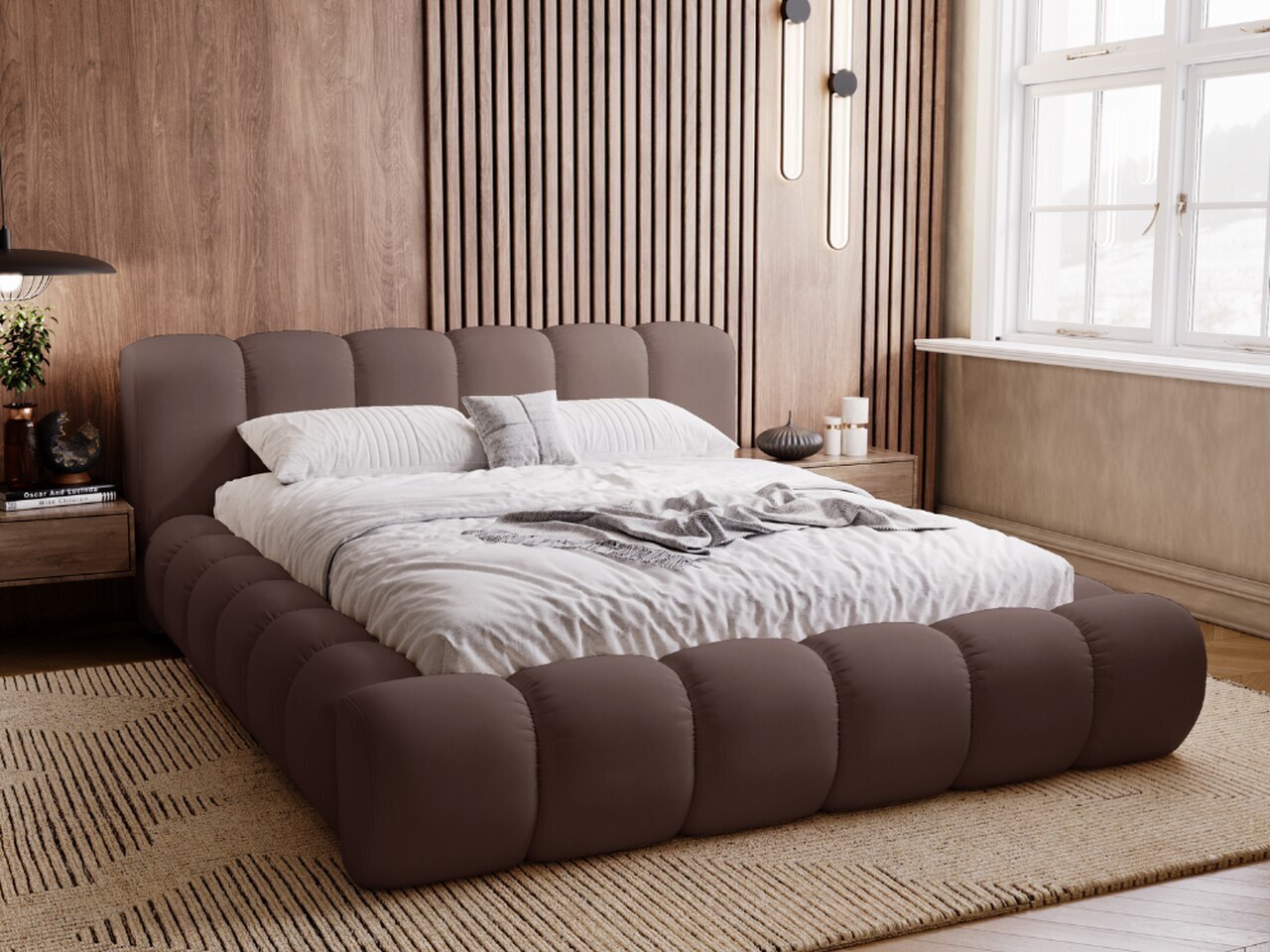 GRAINGOLD Polsterbett Doria 160x200 cm, Braun Velours,