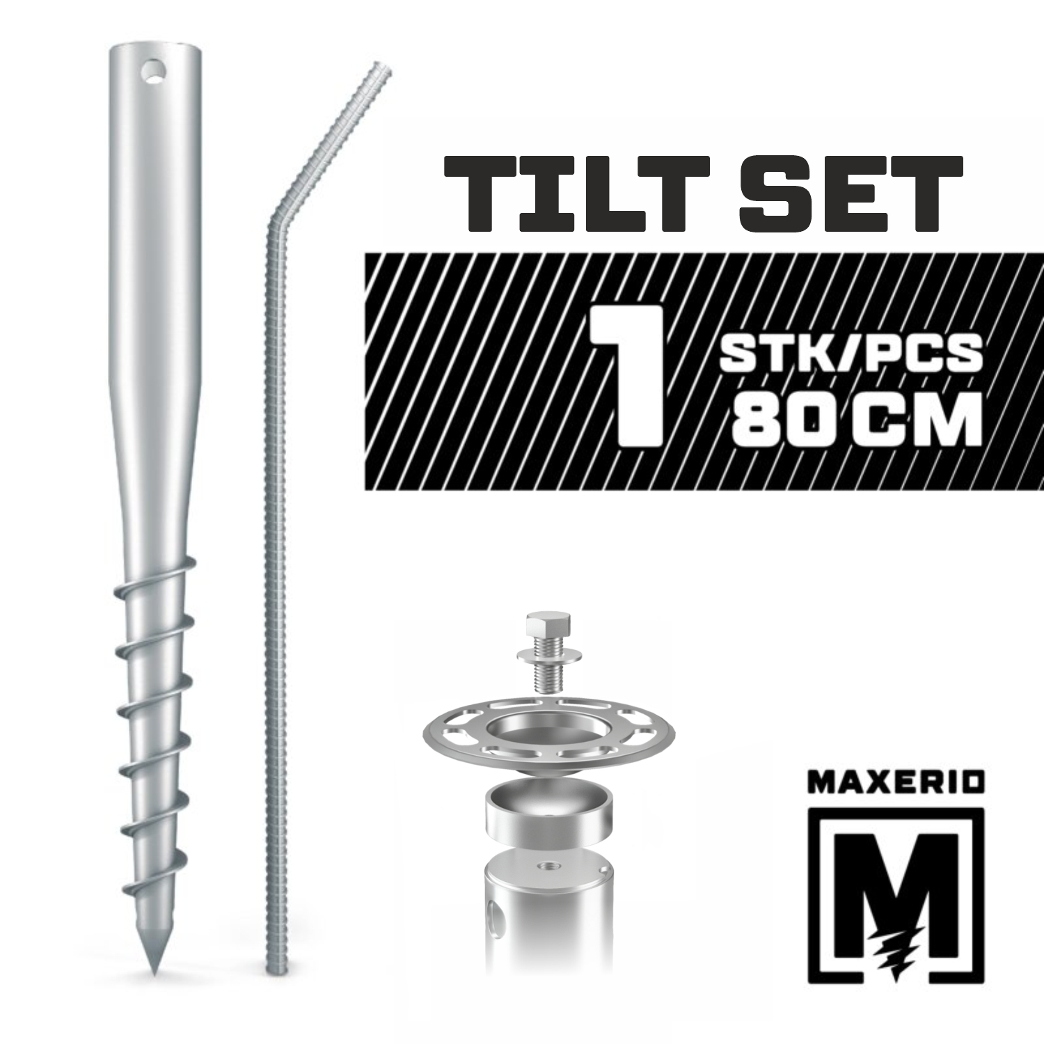 MAXERIO® 80 cm 1er TILT-Set Schraubfundamente Ø 60 x 2; M12 405140-002-001