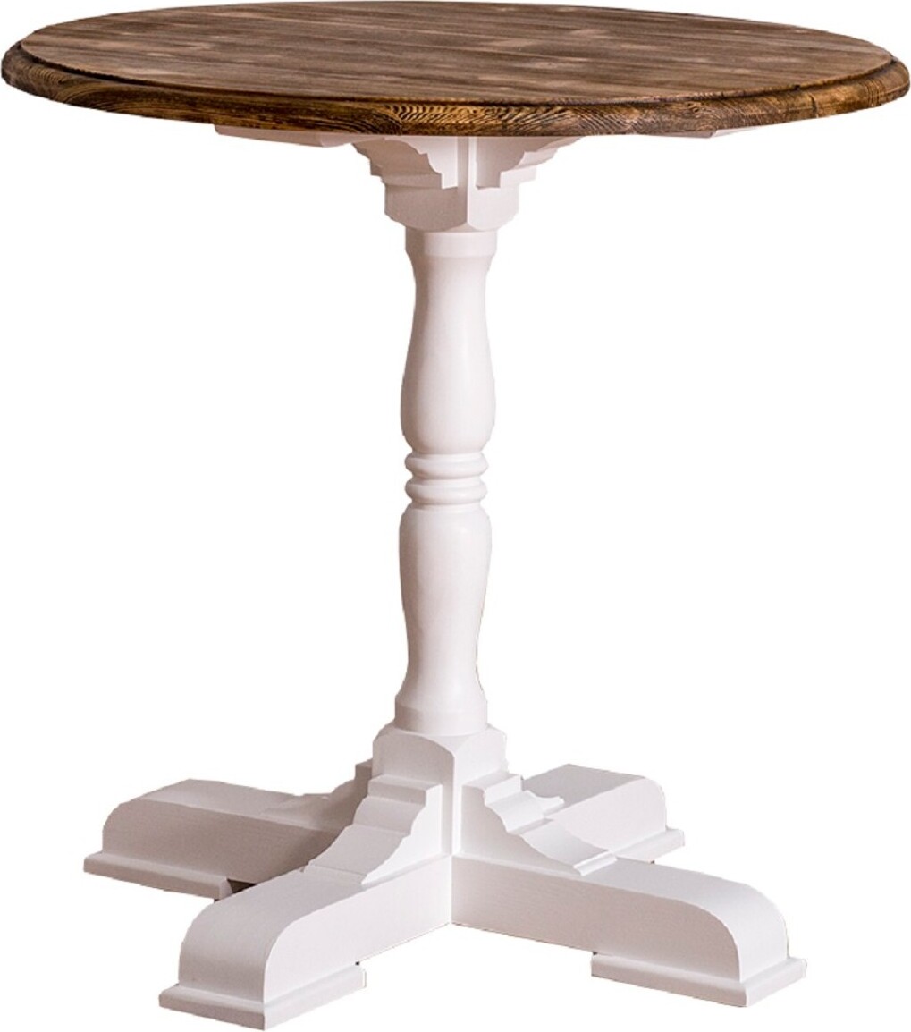 Casa Padrino Landhausstil Esstisch Weiß / Braun Ø 78 x H. 78 cm - Runder Küchentisch im Landhausstil NEW-27424