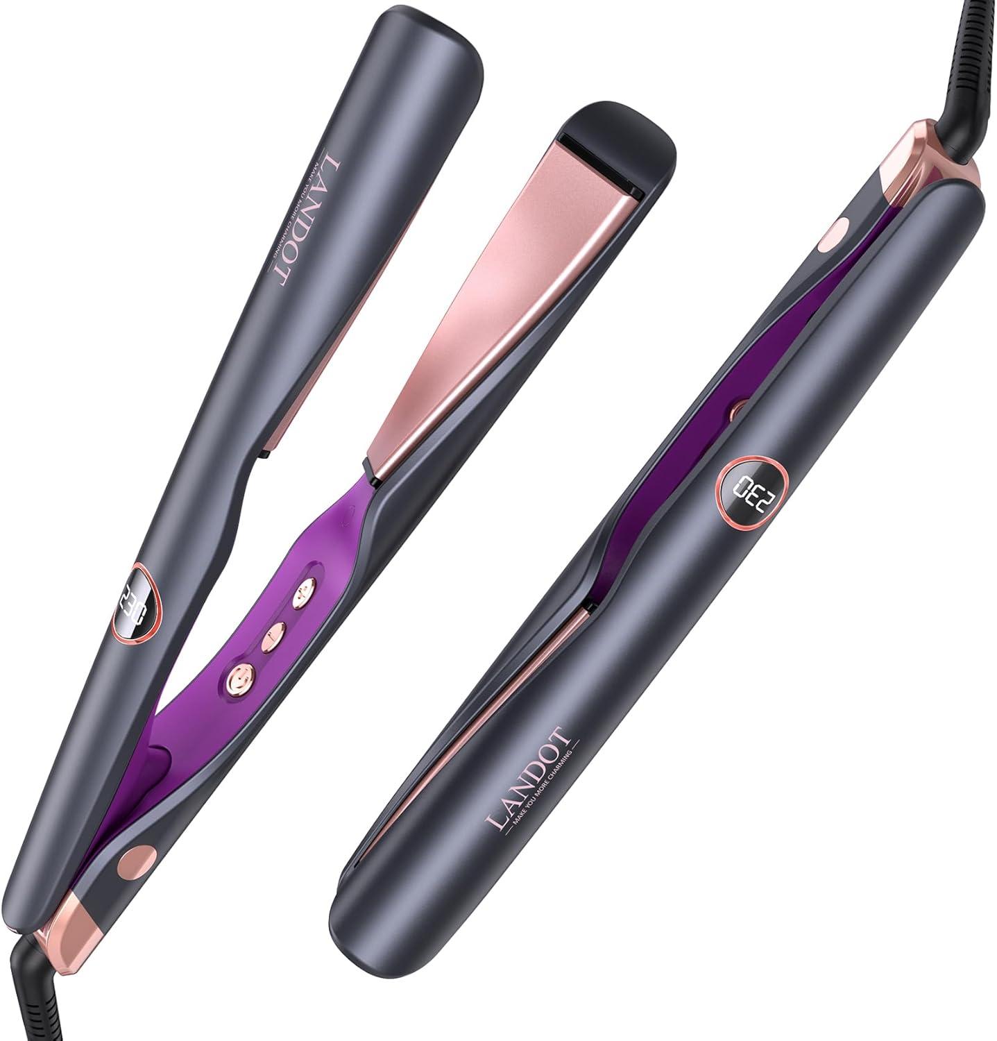 Glätteisen Locken und Glätten 2 in 1: LANDOT Haarglätter Lockenstab - Geschwungene Stylingplatten zum Glätten Locken Wellen - Verstellbarer Temperatur 120?-230?