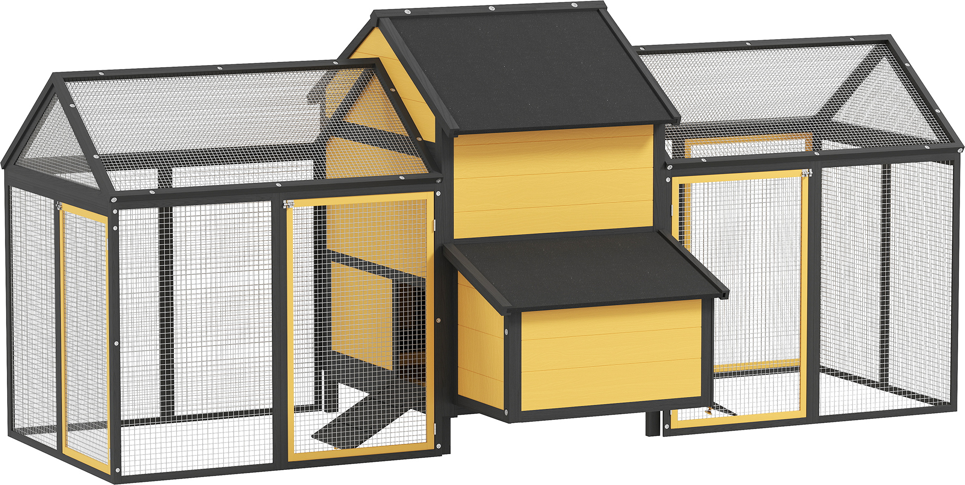 PawHut Hühnerstall mit Nistkasten & Rampe aus Holz, 247 x 125 x 113,5 cm, Gelb