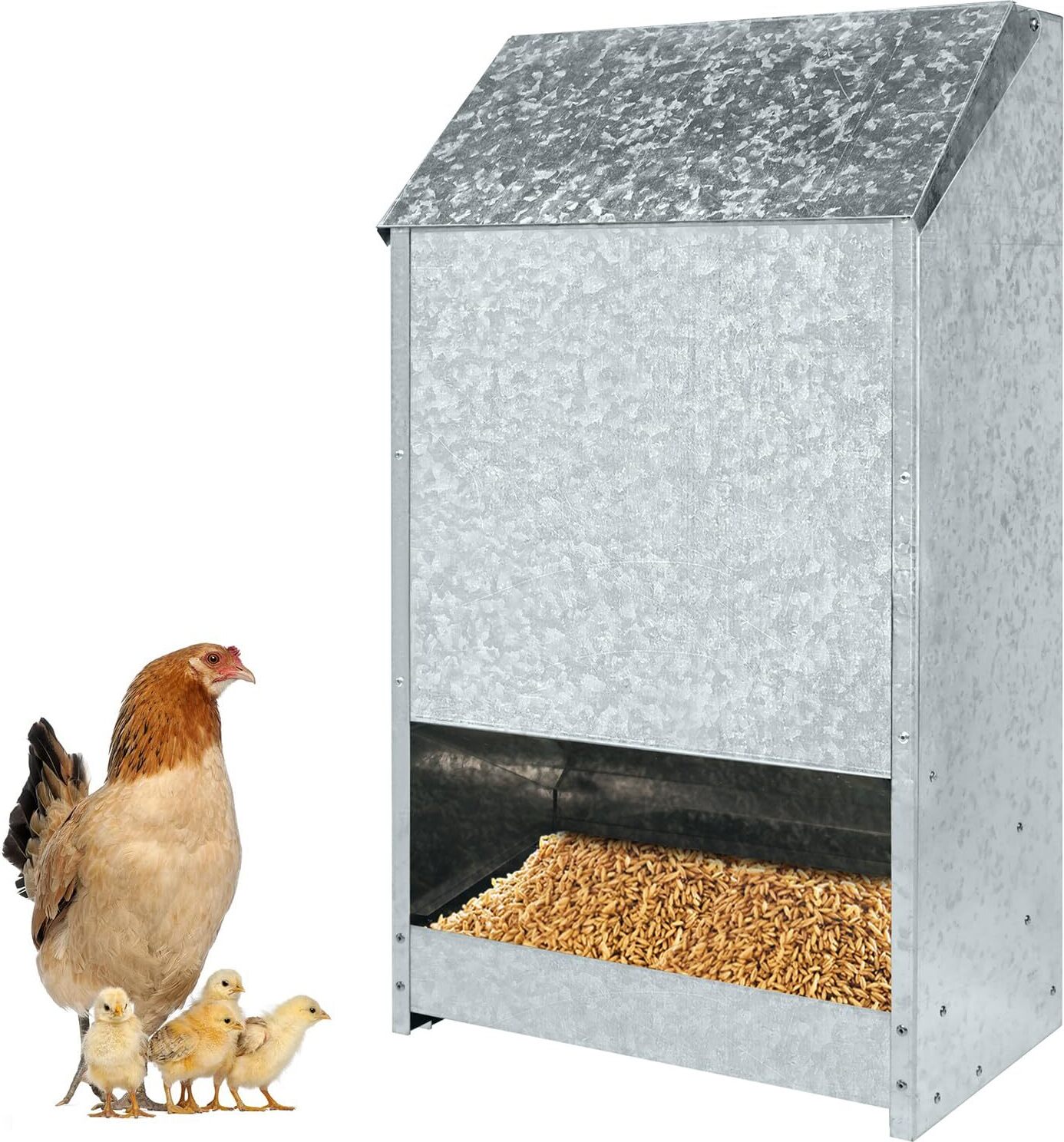 Svauoumu Hühnerfutterautomat 11,5 Kg – Verzinkt, Wandmontierbar, Für Hühner, Enten, Gänse & Puten