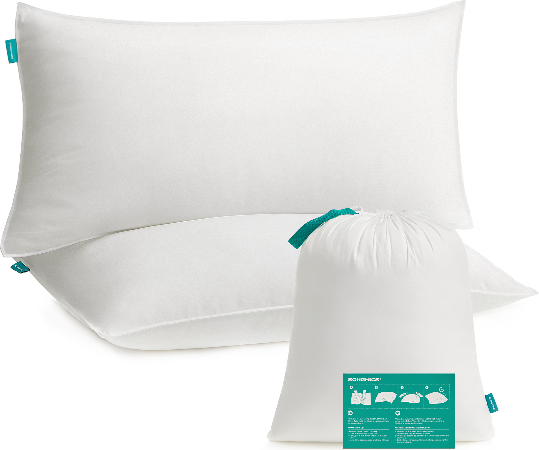 SONGMICS Kopfkissen 40x80 Cm Mit 800g Füllung - Weiches Schlafkissen Aus Polyester