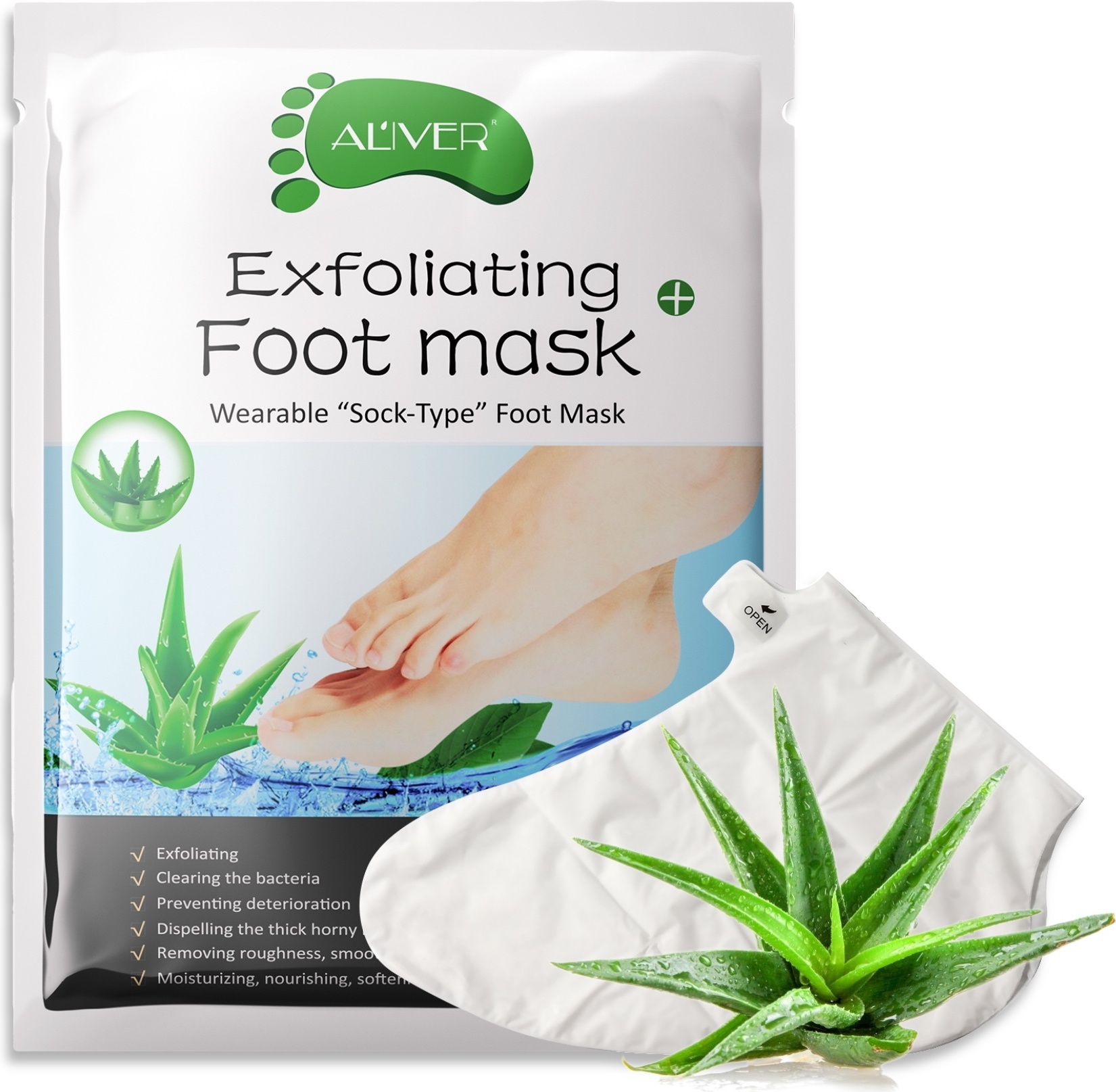 ALIVER Fußmaske Fusspeeling Fußpflege Anti Hornhaut Socken Hornhautentferner mit Aloe, 1 Paar NEW-2466