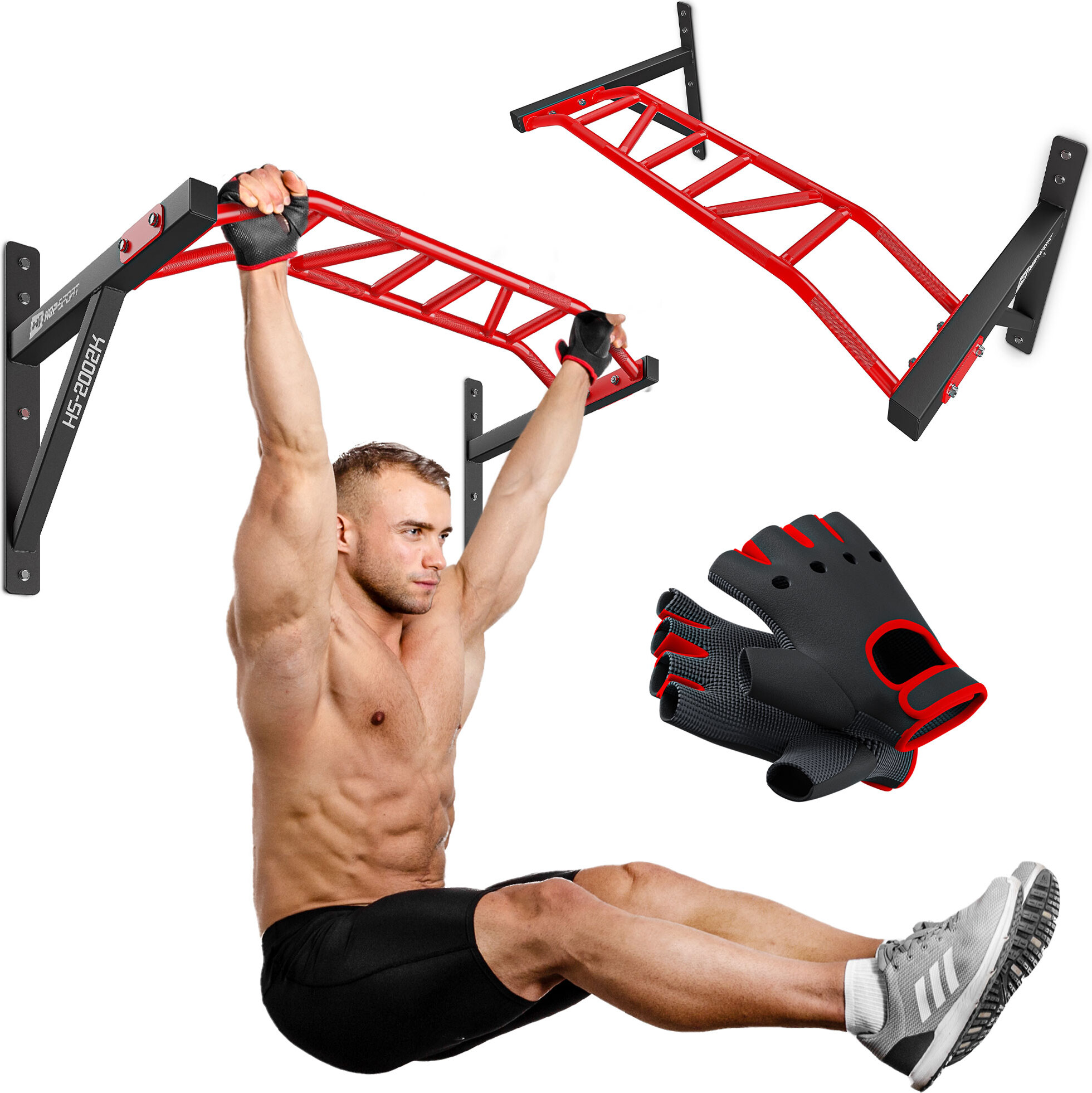 Hop-Sport Multigriff Klimmzugstange für Wand HS-2002K - Profi Fitness Pull Up Bar für zuhause mit vielen Griffvariationen