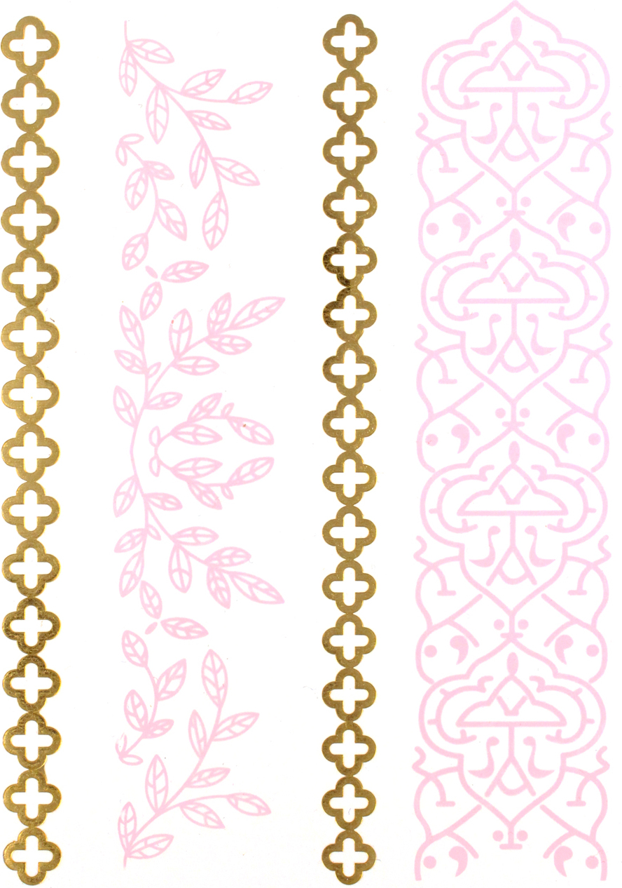 Autiga Flash Tattoo Metallic Temporary Einmal Tattoo Henna Klebe Gold Floral Armband Kette rosa gold-rosa 2990