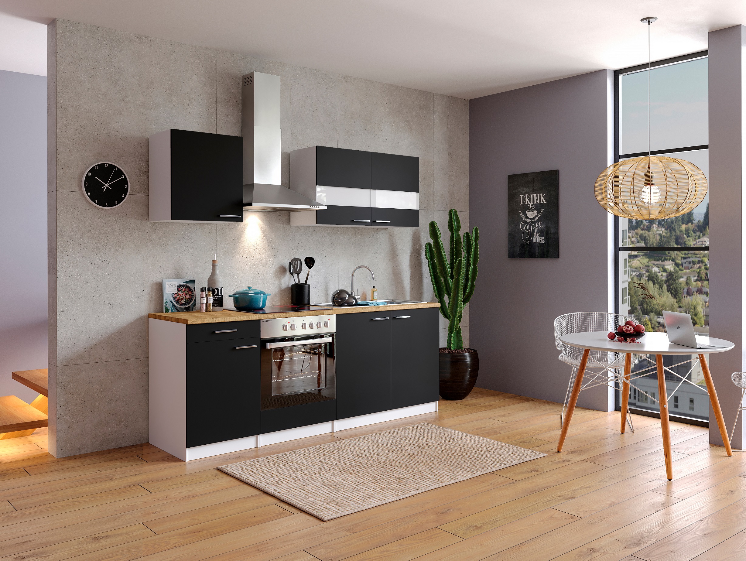 Küche Küchenzeile Küchenblock Einbauküche Weiß Malia 210 cm Respekta KB210WSCG