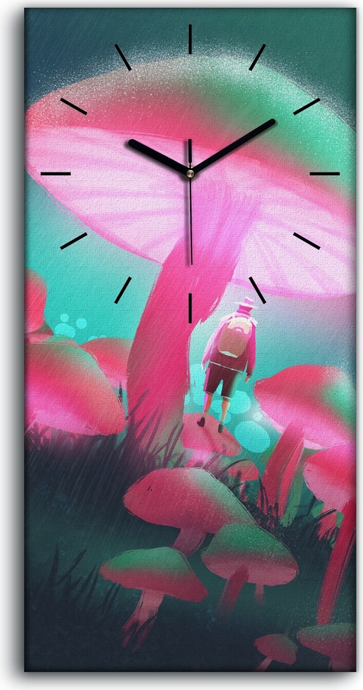 coloray Dekor Leinwand Uhr Wandbilder Quarz 30x60 Wanderer im groß en Pilz Regennacht - schwarze Hände zcv-123197248-30x60-c