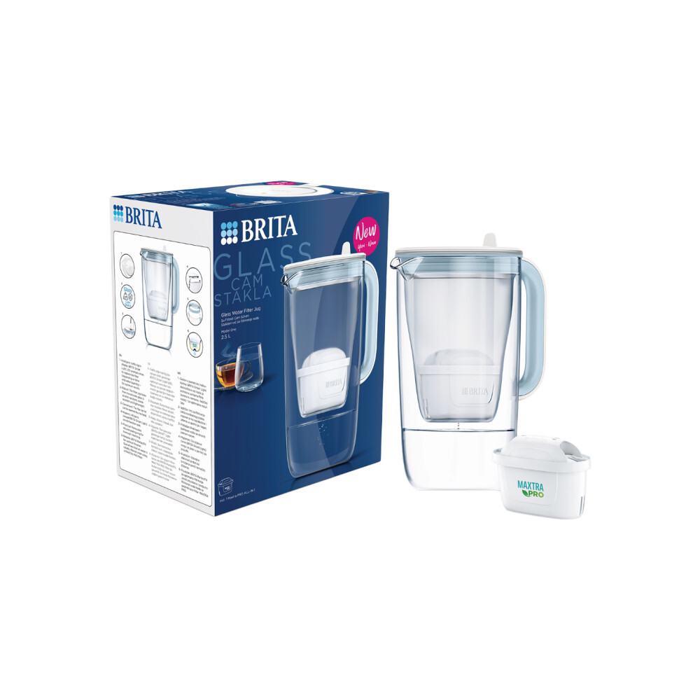 Glas-Wasserfilterkanne BRITA LED Maxtra Pro Blue, 2,5 l + Wasserfilter BRITA Maxtra PRO All-In-1 83010019