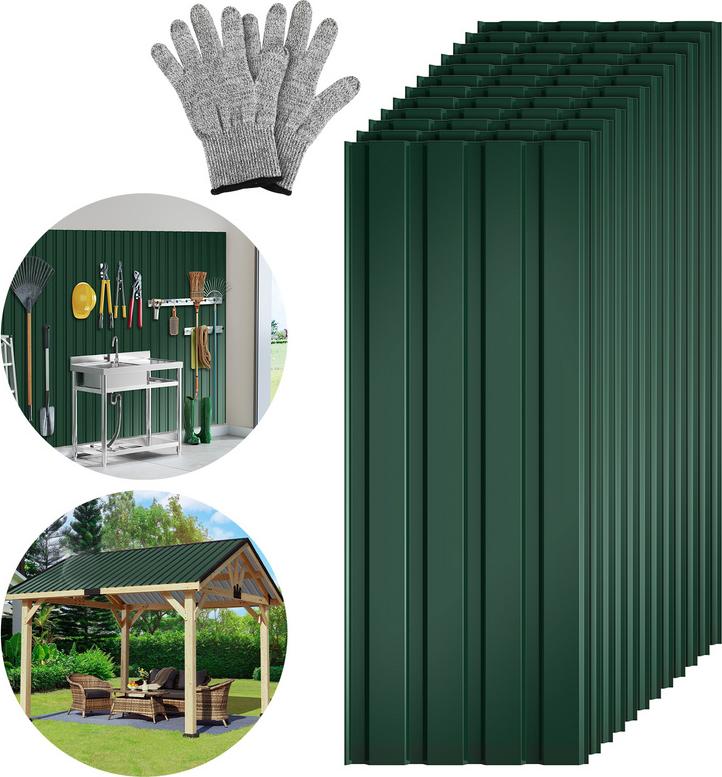 Hengda 36x trapézový plech 115x45 cm=18 ㎡ Strešný plech na prístrešok pre auto Profilovaný plech Strešný plech Vlnitý plech Strešné panely Stenový plech Zelený