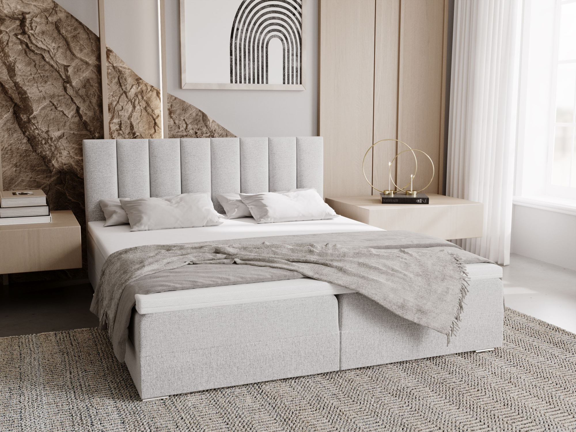 Čalúnená posteľ 160x200 ELSIE 4 s úložným priestorom - svetlo šedá