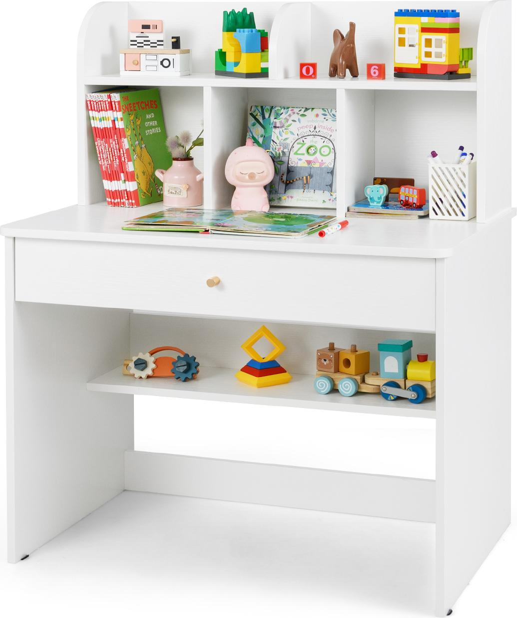 COSTWAY Schreibtisch Kinder, Kinderschreibtisch, Schülerschreibtisch mit Schublade & Ablagefach, Jugendschreibtsich für Kinder ab 3+, 80x48x102cm