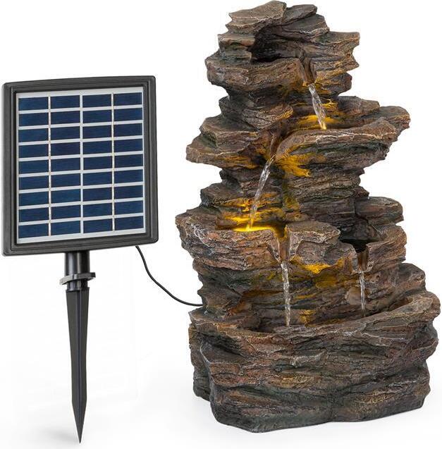 Blumfeldt Messina Kaskadenbrunnen Solarbrunnen Gartenbrunnen Zierbrunnen,Solarbetrieb,4 Kaskadenstufen,Indoor & Outdoor,Solarpanel: 9 V / 2,8 W / 17,5 x 14 cm,frostbeständig 173
