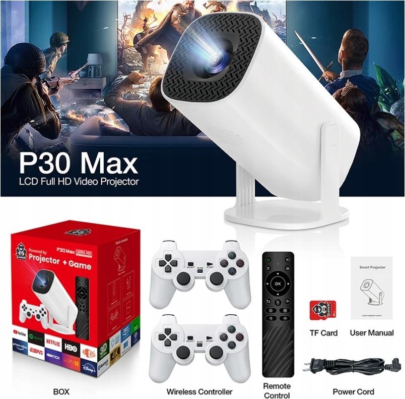 Smart Projektor 2V1 Android 11 4K Uhd Mit 2 Pads Und 30000 Retro Spiele