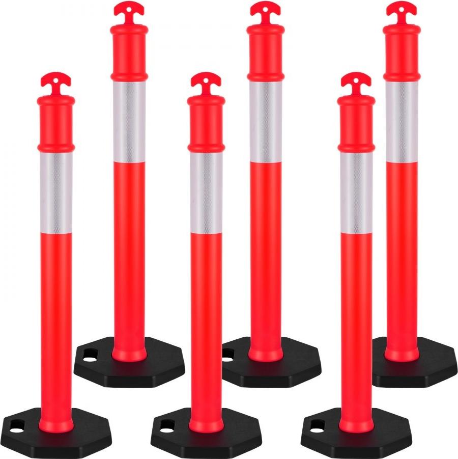 StarTech Verkehrsleitpfosten 6er Set (114cm) - Leitpfosten mit Gewichtssockel & Reflektorstreifen - Robuste Absperrpfosten für Baustellen & Parkplätze - Verkehrslenkungspfosten für Menschenmengen - Rot GZDZJTJSZHS4MMHEB001V0