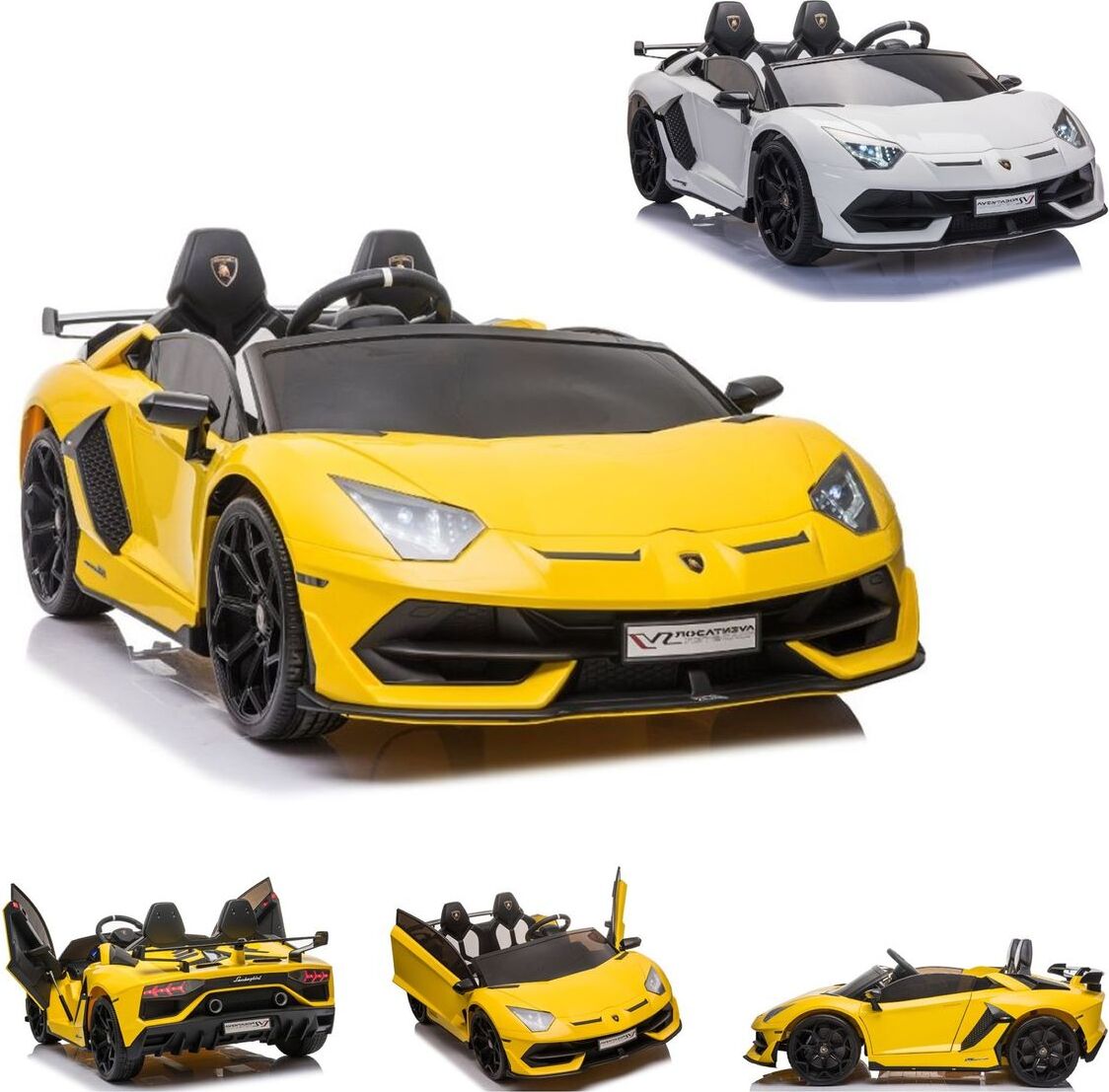 ES-Toys Kinder Elektrofahrzeug Lamborghini Aventador SVJ, Zweisitzer, EVA-Reifen gelb ET5018-Gelb