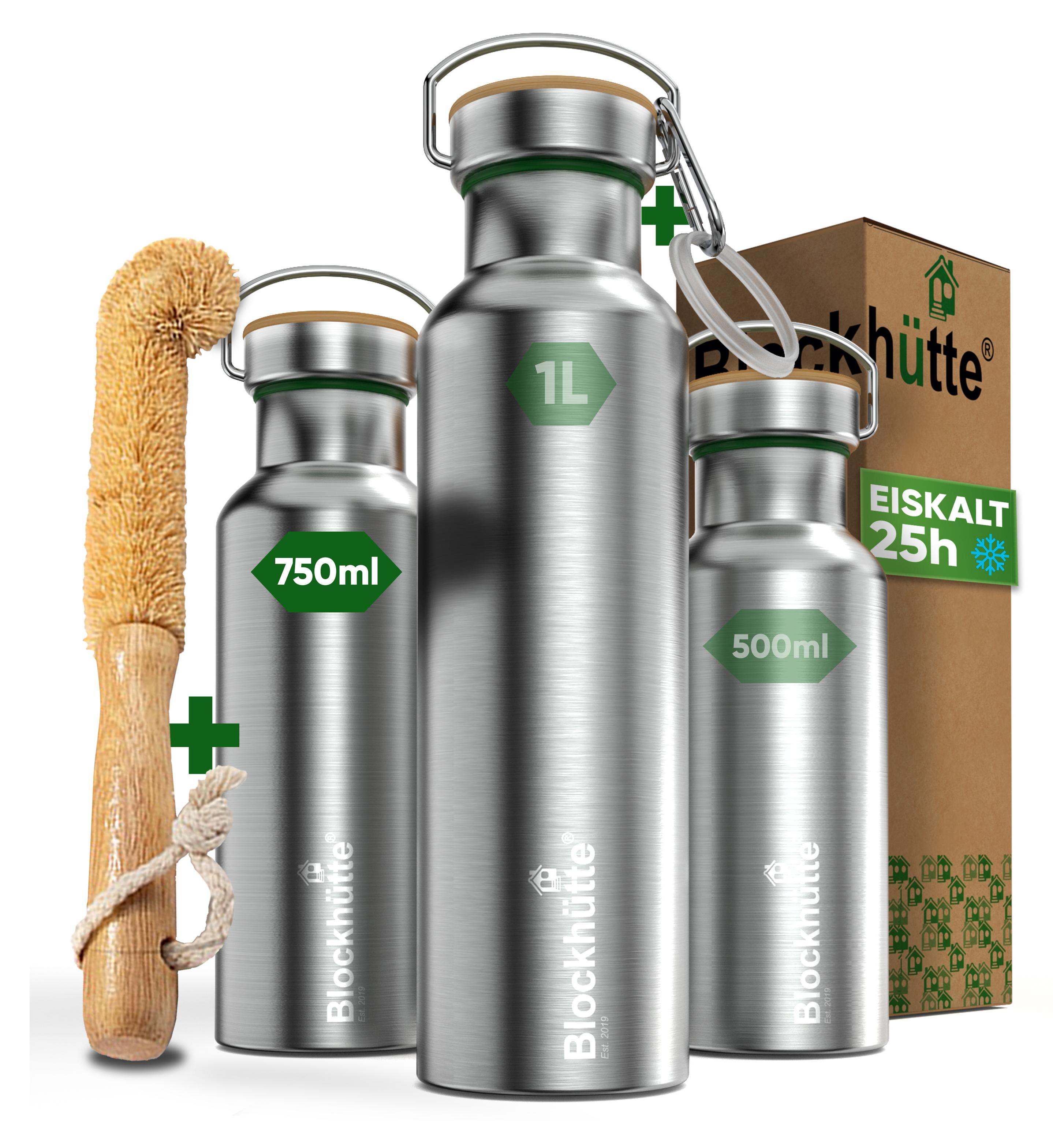 Blockhütte Edelstahl Trinkflasche 1l Isoliert, Thermoskanne