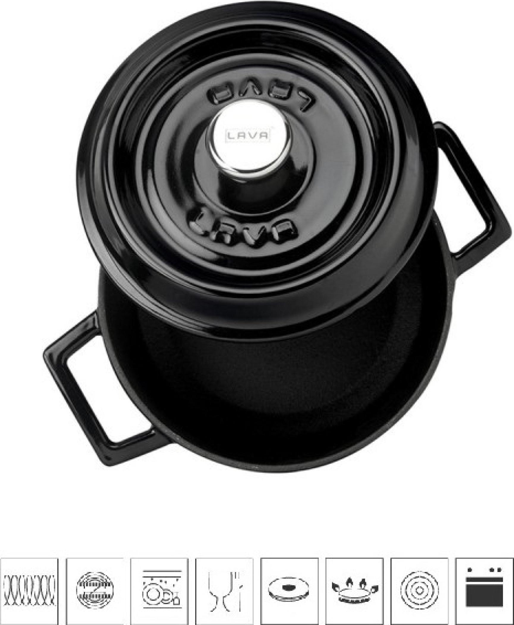 LAVA METAL Gusseiserner Topf rund 18cm - schwarz