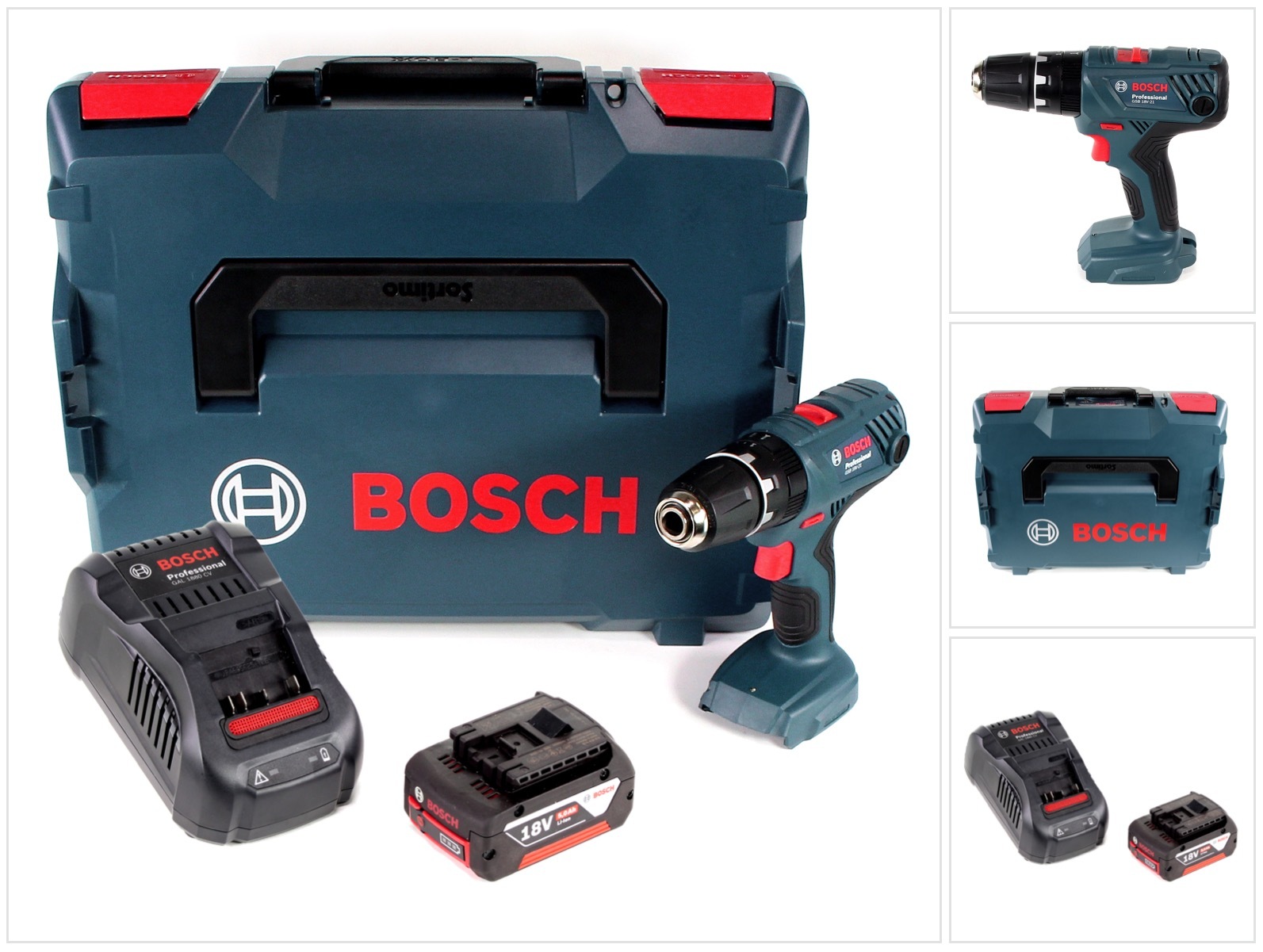 Bosch Professional GSB 18V-21 akumulátorová príklepová vŕtačka 18V 55Nm + 1x akumulátor 5,0Ah + nabíjačka + L-Boxx