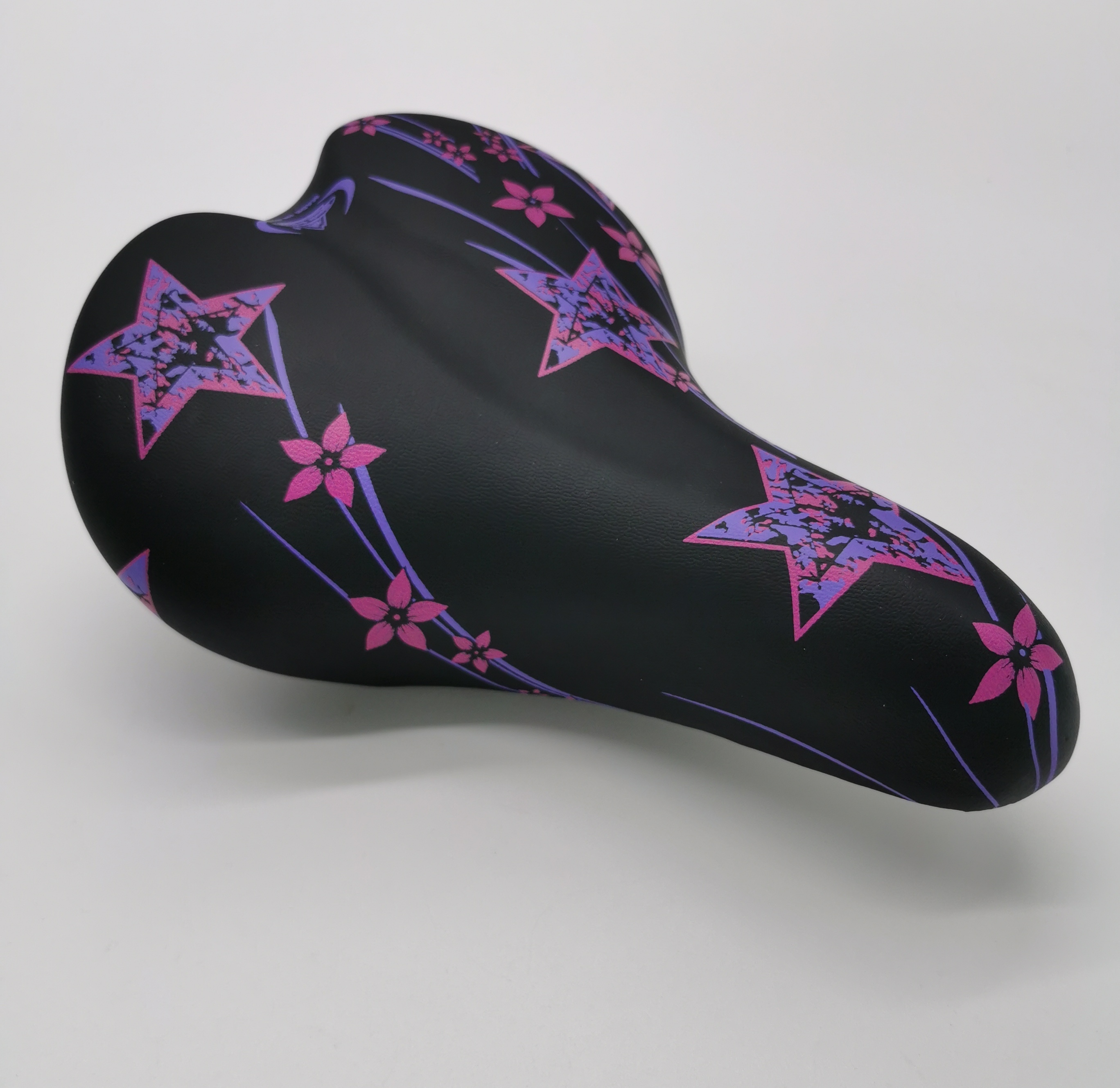 Selle Montegrappa Sattel Magic Schwarz-Rosa Sterne 20 bis 24 Zoll Mädchen Kindersattel Kinderfahrrad