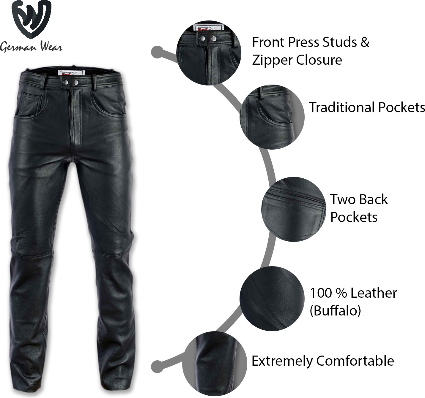 Herren Lederhose Punk Retro Goth Hosen Slim Fit Soft Faux Leder