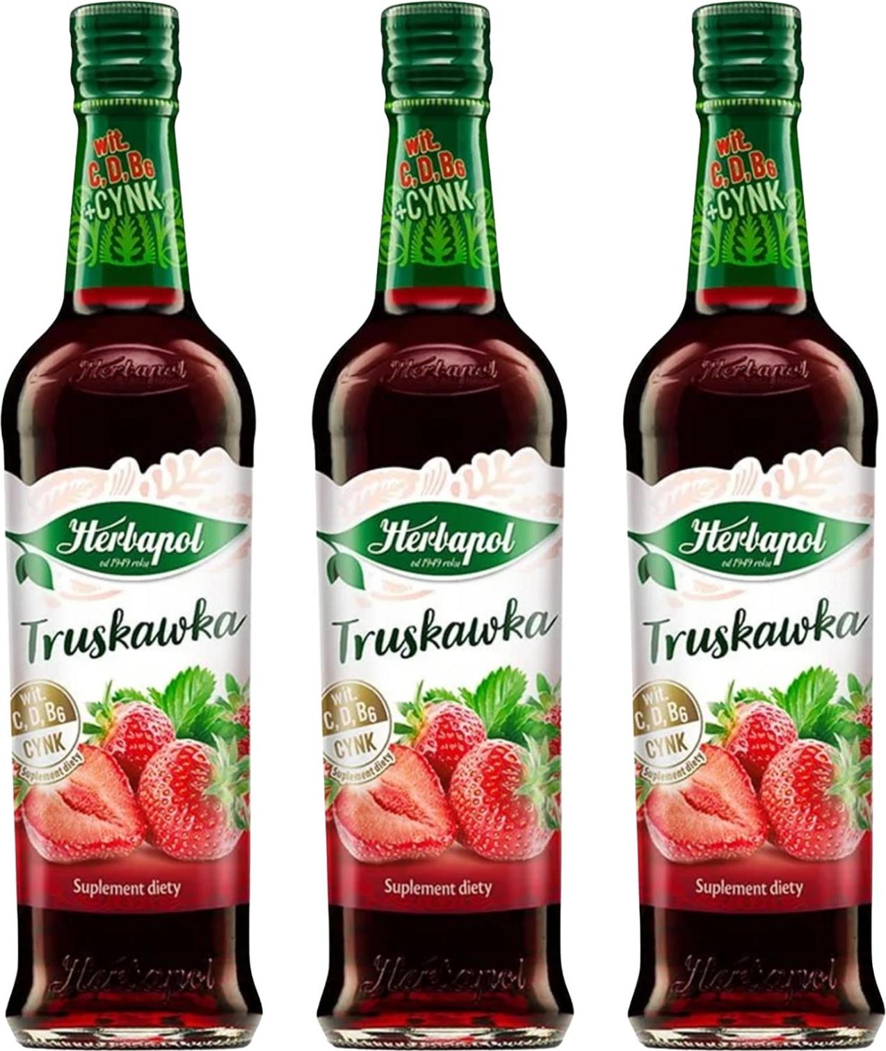 Herbapol Erdbeer Sirup 3x 420ml - Getränkesirup für Wasser & Matcha Fruchtsirup