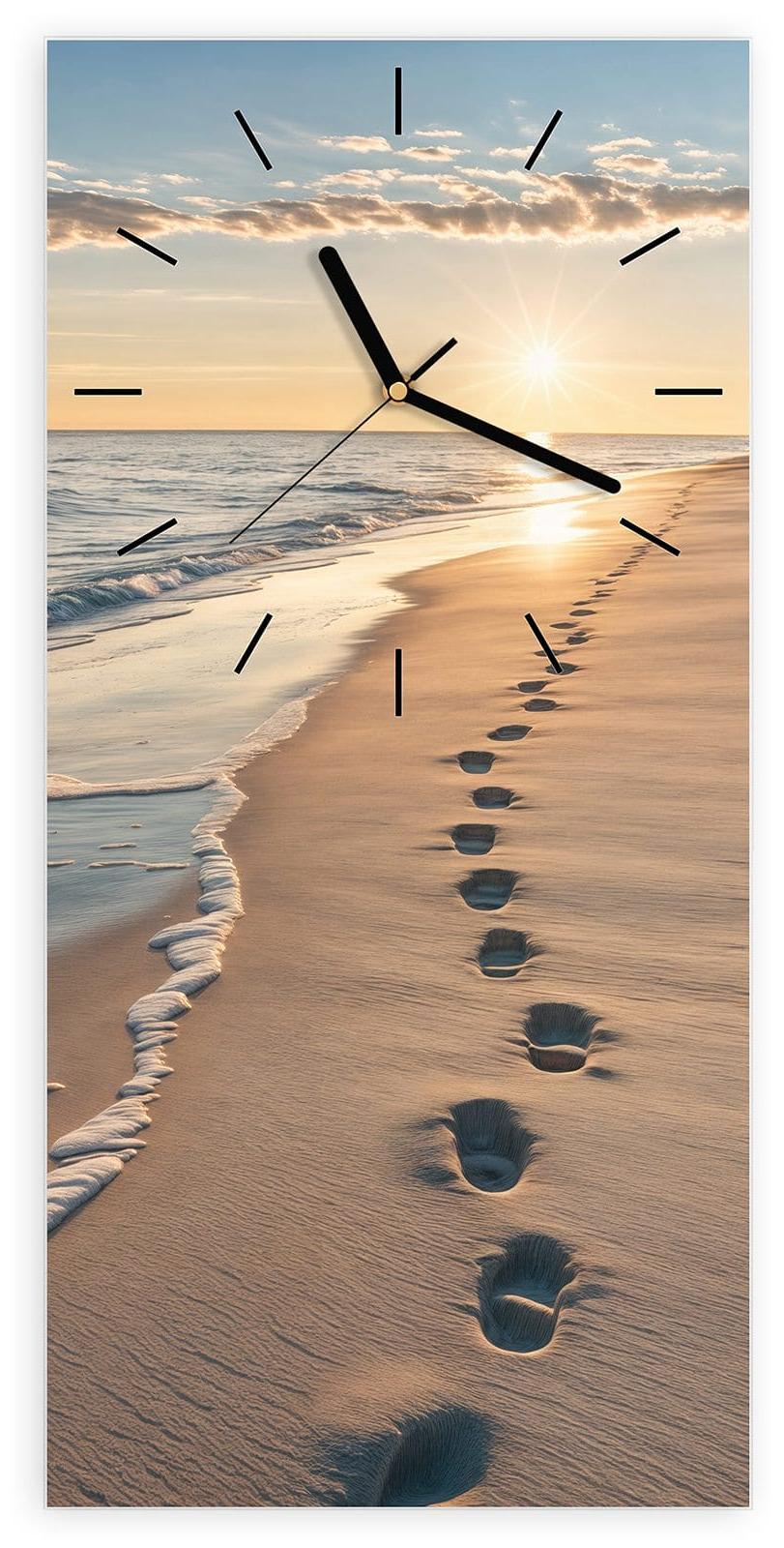 Primedeco Wanduhr aus Glas mit Motiv Strandspuren- 30 x 60 cm - inkl. Aufhängesystem
