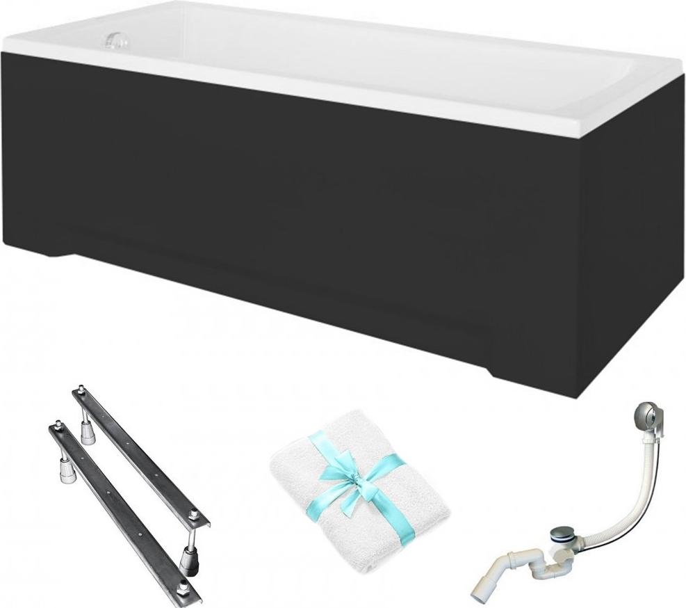 Aqua For You | Besco Badewanne Rechteckig - 160x70cm - Schwarze Verkleidung - Syphon Inkludiert - Gestell Typ W